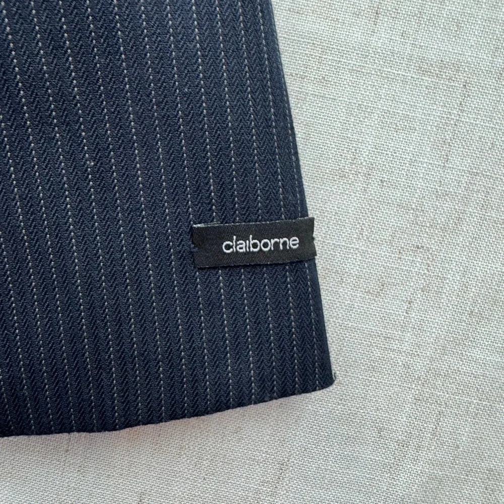 Claiborne Boys Navy Blue Pinstripe Blazer Jacket Sz 4/4T Formal Wedding Dressy